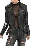 trueprodigy Casual Damen Marken Lederjacke Echt Leder Damenjacke Cool Stylisch Vintage Sportlich Und Slim Fit Jacke Für Frauen, Farben:Schwarz, Größe:M