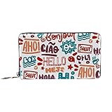 Damen Geldbörse mit Reißverschluss und Handy-Clutch, Hello verschiedene Sprachen, Reise-Geldbörse aus Leder, Clutch, Kartenhalter, Organizer, Handgelenke, Geldbö