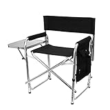Aluminium Outdoor Camping Strandstuhl, Faltbare Regiestühle, mit stabilen praktischen Beistelltischtaschen, für Outdoor Sports Lawn Sketch Picknick BBQ