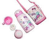 Sanrio Hello Kitty Edelstahl isolierte Wasserflasche Doppelüberzüge mit Tasse, Strohhalm und Tasche, rosa, 600