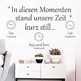 Wandtattoo In diesen Momenten Stand unsere Zeit kurz still mit Ihren Wunschdaten/schwarz / 55 cm Höhe x 84 cm B