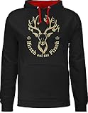 Skiurlaub Apres Ski - Hirsch auf der Pirsch - XXL - Schwarz/Rot - Hoodie mit Hirsch - JH003 - Hoodie zweifarbig und Kapuzenpullover für Herren und D
