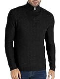 AIDEAONE Herren Zip Pullover Turtleneck Strickpullover Stehkragen Pullover Sweater Warme Basic Feinstrick Zip Neck Pullover Schw