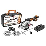 WORX WX531 Akku Kreissäge 20V – Schneidet mühelos Holz, Metall, Fliesen & Plastik – Bürstenlose Kreissäge für exakte, gerade Schnitte – Mit Akku, Ladegerät &