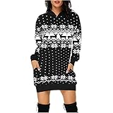 Fajwskjw Herbst Winter Blusenkleider Damen Weihnachtskleid Party Kleider Weihnachts Drucken Oberteile Langarmshirt Weihnachten Sweatshirt Shirts Hoodie Kleid Kapuzenpullover Tops M