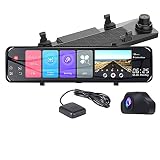 Dash Cam, 12 Zoll Kapazitiver Touchscreen Rückspiegel Dash Cam Auto GPS DVR Kamera Videorecorder Kameraobjektiv Dash Cam,32g