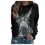 Dasongff Shirt Damen, Kurzarm Lustig Cartoon Esel Bedrucktes T-Shirts Animal Print O Ausschnitt Grafik Casual Tops Tee Sommer Locker Top Blumen Tshirt 3D Druck Tunika Bluse Oberteile Mädchen Black-L