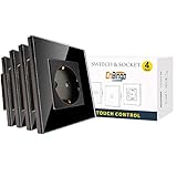 4er-Pack CNBINGO Single Steckdose 16Amp mit Schwarz gehärteter Glasscheibe, Kinderschutz, feuerfestem Material, EU-Standard Schuko Steck