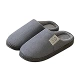 Uninevp Warme Hausschuhe Damen Herren Memory Foam Pantoffeln Hüttenschuhe Filzpantoffeln Puschen Plüsch Wasserdicht Bequeme Schlappen Kuschelhausschuh mit Kork Fußbett Paare Slipp