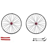 MTB Fahrradfelgen 26' MTB-Laufradsatz V/Disc Rim Brake Radsatz mit Schnellverschluss Fahrrad Vorder- und Hinterrad Scheibenbremse Rad Fahren 32 Loch 7 8 9 10 ( Color : Black spokes , Size : Red rub )