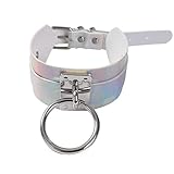 BANSSGOTH Damen Punk Karneval PU Leder Kragen Farbe Kette Gothic Neck Kragen Halskette O-Ring (Weiß+Silver)