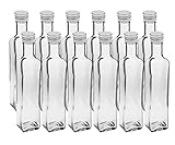 12 leere Glasflaschen Flaschen Maraska 250ml & ETIKETTEN zum Beschriften incl. Schraubverschluss Silber, Eckig, zum selbst Abfüllen Likörflasche Schnap