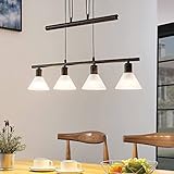 Lindby Hängelampe 4 flammig, höhenverstellbar, schwarz gold gebürstet | Esstisch Pendelleuchte Glas Metall | Hängeleuchte für Esszimmer, Wohnzimmer | Balkenpendelleuchte | G