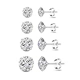 Kämise Damen Silber Ohrstecker, 4 Paare 925 Sterling Silber Zirkonia Ohrstecker Ohrringe Set, Hypoallergen Unisex Klein Schlafen Knorpel Ohrstecker mit 5A Zirkonia, Ohrringe Größe in 3, 4, 5, 6