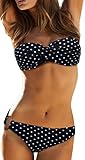 EUDOLAH Damen Bandeau Padded Bikini-Set Trägerlosen Badeanzug Push Up (S, A-Schwarze und weiße Punkten)