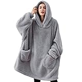 BEDSURE Decke mit Ärmel Pullover grau - Sweatshirt Decke Hoodie, Kuscheldecke mit Ärmeln, Erwachsene Ärmeldecke weich warm, Ganzkörperdecke als TV Deck