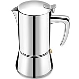 Sonline Espressokocher Edelstahl Mokkakanne, 4 Tassen (200 ml) Mokka kanne Induktionsherd Einfach zu Bedienende und Schnell zu Reinigende Kanne, Klassische Italienische Kaffee Maschine 6.6X3.5 IN