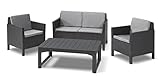 'Allibert by Keter' Gartenlounge Set Chicago mit Lyon Tisch, graphit/cool grey, 4tlg., inkl. Kissen, Tisch höhenverstellbar, Kunststoff, flache Rattanoptik