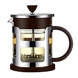 LTLWSH French Press Kaffeebereiter | 600ml, 1000ml | Glas Kaffeepresse, 3-Stufen-Filtrationssystem Kaffeezubereiter für Zuhause Reisen Camping,Braun,600