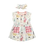 HWTOP Kleinkind Baby Ostern Hase Drucken Mädchen Kleid Rüschen Einfarbig Elegante Partei Kleid Leinen Sommer Kinderkleid Prinzessin Outfits Kleidung mit Stirnb