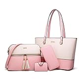 YTL Damen Handtasche Tote Shopper Groß Schultertasche Umhängetasche Geldbörse Kartenhalter Tasche 4-teiliges Set für Büro Schule Einkauf Reise Geschenk beig