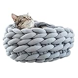 Smilikee Katzenbett Basket Nest Handgestrickter Haustier Schlafsack Dickes, rundes Donut-Haustierbett aus W