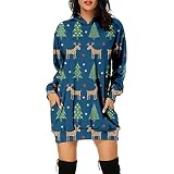 Pullover Damen Herbst Mit Weihnachtsbaum bedrucktes, langärmliges Oberteil mit Taschen und Taschen Tops Ob