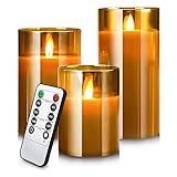 Flammenlose LED Kerzen Flackern,Echtwachs gefälschter Docht Moving Flame Faux Dochtlose Säule Batteriebetriebene Kerzen Mit Timer Fernbedienung Glaseffekt Für Festival/Hochzeits/Home/Party Dek