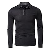 Langarm-Poloshirt Herren Baumwollkragen Golfoberteile Herren-Poloshirt Kontrastspleiß Golf Tennis T-Shirt Herren Langarm-Poloshirt Sport schnell trocknend Golf einfarbiges T-Shirt R