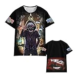 Herren Damen Tokyo Ghoul 3D gedrucktes kurzärmeliges T-Shirt Anime Tokyo Ghoul Kaneki Ken Cosplay Kostüm Cartoon Tee Tokyo Ghoul Charakter Schwarz T-Shirt, Typ4, M