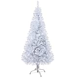 Gotoll Künstlicher Weihnachtsbaum Weiss, Tannenbaum 150 cm Hohe, Christbaum in weiß, inkl. Metallständer, Schneeeffekt, Weihnachtsdek