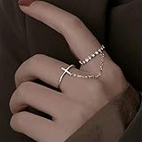 SEDF Einstellbare Ring Frauen,Silber Kreuz Welligkeit Kette Punk Goth Verstellbar Open Knuckle Schwanz Ring Finger Joint Zehenring Schmuck Für Frauen Mädchen Geschenk Hochzeit Verlobung Muttertag