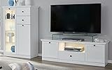 Wohnwand Set 2-teilig weiß Landhaus Schrankwand mit Kommode TV-Lowboard (Color : Ohne Beleuchtung)