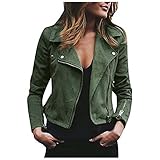 EMATOP Damen Kunstlederjacke Lässig Lederjacke Wildleder Female Jacke Winddicht Kurz Mantel Sexy Einfarbig Windjacke Mode Revers Übergangsjacke Bomberjacke Wärme Bequemes Oberteil Sweatjack
