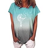 T-Shirt Damen Bluse Abstufung Kurzarm Casual Basic Shirts Rundhals Oberteile Sommer Tee Tops Lose Pullover Tshirt Tunika Top Gänseblümchen Sonnenblume Drucken Elegante Sweatshirts(Mint Green,XXL)