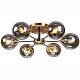 FDGBCF 6-Licht Kronleuchter Unterputz Deckenleuchte Klarglas Klassische Schwarze Pendelleuchte Für W