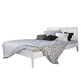 Homestyle4u 1844, Holzbett 140x 200 Weiß, Bett mit Lattenrost, Kiefer M