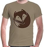 buXsbaum® Herren Unisex Kurzarm T-Shirt Fuchs V2 | Wildtiere Natur Wald | XL Khaki-Brown Beig