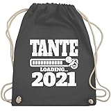 Shirtracer Schwester und Tante Geschenk - Tante loading 2021 mit Schnuller - Unisize - Dunkelgrau - Spruch - WM110 - Turnbeutel und Stoffbeutel aus Baumw