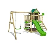 FATMOOSE Spielturm Klettergerüst JazzyJungle mit Schaukel & apfelgrüner Rutsche, Spielhaus mit Sandkasten, Leiter & Spiel-Zubehö