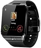 Smartwatch, unterstützt TF-SIM-Kamera, für Herren und Damen, Sport, Bluetooth, Armbanduhr für Samsung, Huawei, Xiaomi, Android-Handy (Farbe: Gold)-Schw