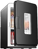 Mini-Kühlschrank, 15-Liter Schönheitskühlschrank mit Kühl- und Heizfunktion, 12V DC/220V AC Kühlschrank für Hautpflege, Schlafzimmer und Reisen, einschließlich abnehmbarer Regale(ECO-Modus)