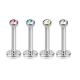 viva-adorno 4 Stück Lippen Piercing Stecker Tragus Labretstecker Zirkonia Edelstahl Innengewinde 1,2 x 8mm Z188, Set g