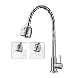 Aihom Wasserhahn Küche 360° Schwenkbar nur Kaltwasser 2 strahlarten Kaltarmatur aus Edelstahl Küchenarmatur Einhand Wasserhahn Kalt Spülbeckenarmatur Gebürsteter Federhahn, M