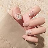 Sttiafay Kurze, quadratische Nagelspitzen, glänzend, Farbverlauf, Khaki, künstliche Fingernägel für Frauen und Mädchen (Khaki)