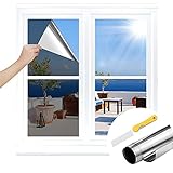 Fertile Spiegelfolie Blickdicht UV Schutz und Sichtschutz, Sonnenschutzfolie Fenster Innen Selbsthaftend Für Bad Büro Wohnzimmer, Spiegelfolie Gegen Hitze Dachfenster Silber 40x200