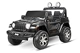 Kinderauto Lizenz Kinder Elektro Auto Jeep Wrangler Rubicon Allrad 2- Sitzer 4x35W 12V 10Ah 2.4G RC SUV (Schwarz)