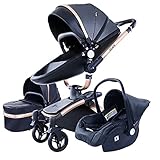 3 in 1 Kombikinderwagen Kinderwagen 3-in-1 Dreirad Lauflernhilfe Hochlandschaft Kinderwagen Faltbarer Kinderwagen Babywagen Babywagen für Baby 0-36 Monate (Schwarz)