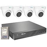 Gurdfran 5MP 8CH PoE Überwachungskamera Set, 8CH 4K 2TB HDD NVR und 4X 5MP Dome PoE IP Kameras, H.265 Videoüberwachung für Aussen Innen, 25M IR Nachtsicht, 24/7 Aufnahme mit Audio, IP66 W