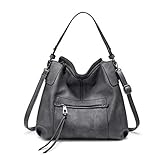 Realer Handtasche Große Shopper Tasche Damen Umhängetasche Kunstleder Schultertasche Frau Hobo Taschen Grau für Büro Schule Einkauf Reise mit Abnehmbarer S